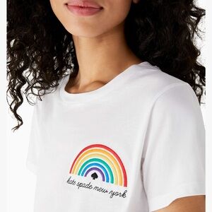 Kate Spade White T-Shirt with Rainbow Embroidery